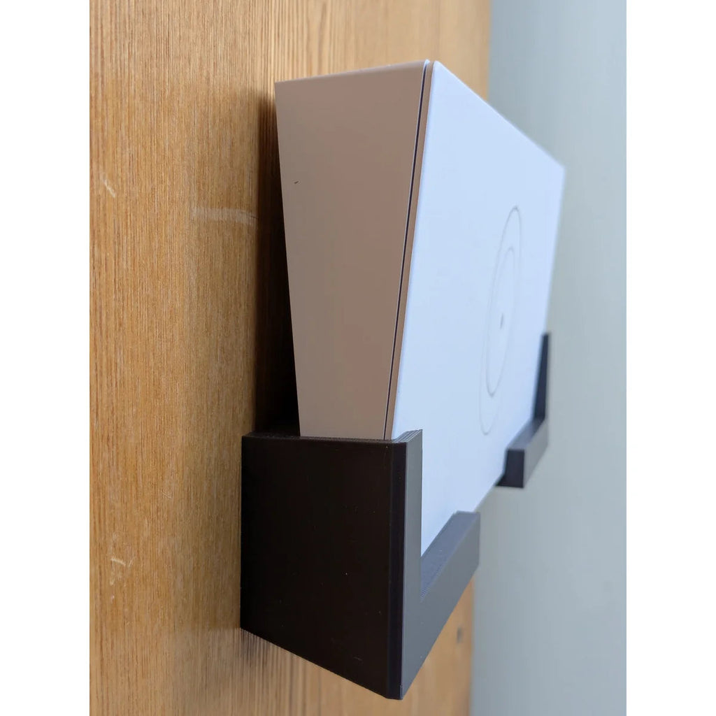 Starlink Gen 3 router wall-mounted in the StarMax bracket, seen from the side against a wall.