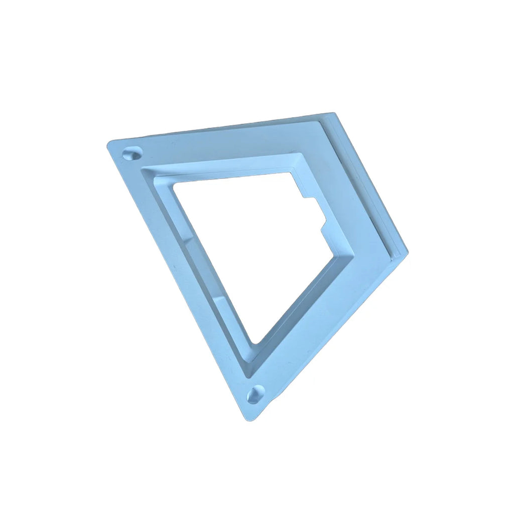 Top view of the Starlink kickstand base laid flat, showing the dish cutout and mounting holes.