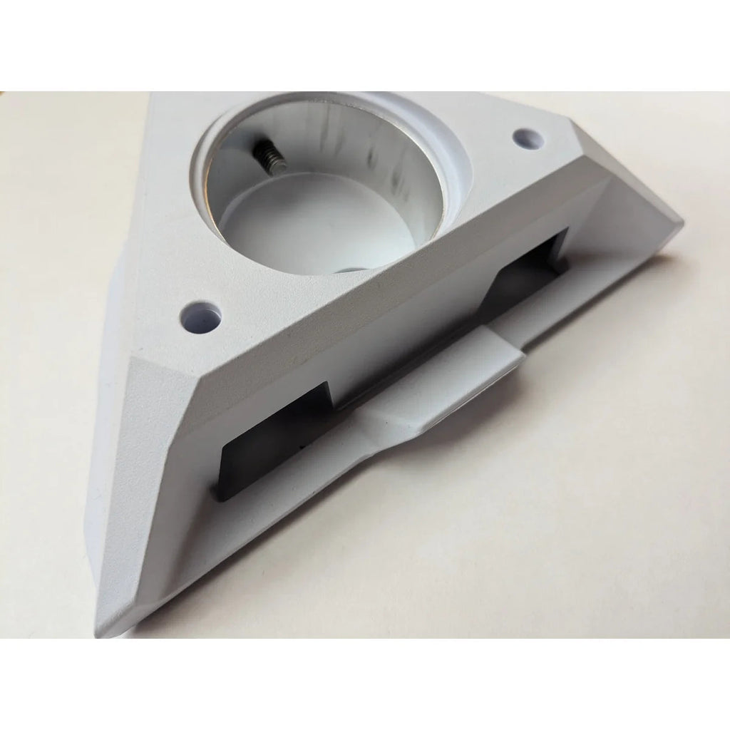 Starlink pipe adapter viewed from the side, showing the moulded cable channel under the body.