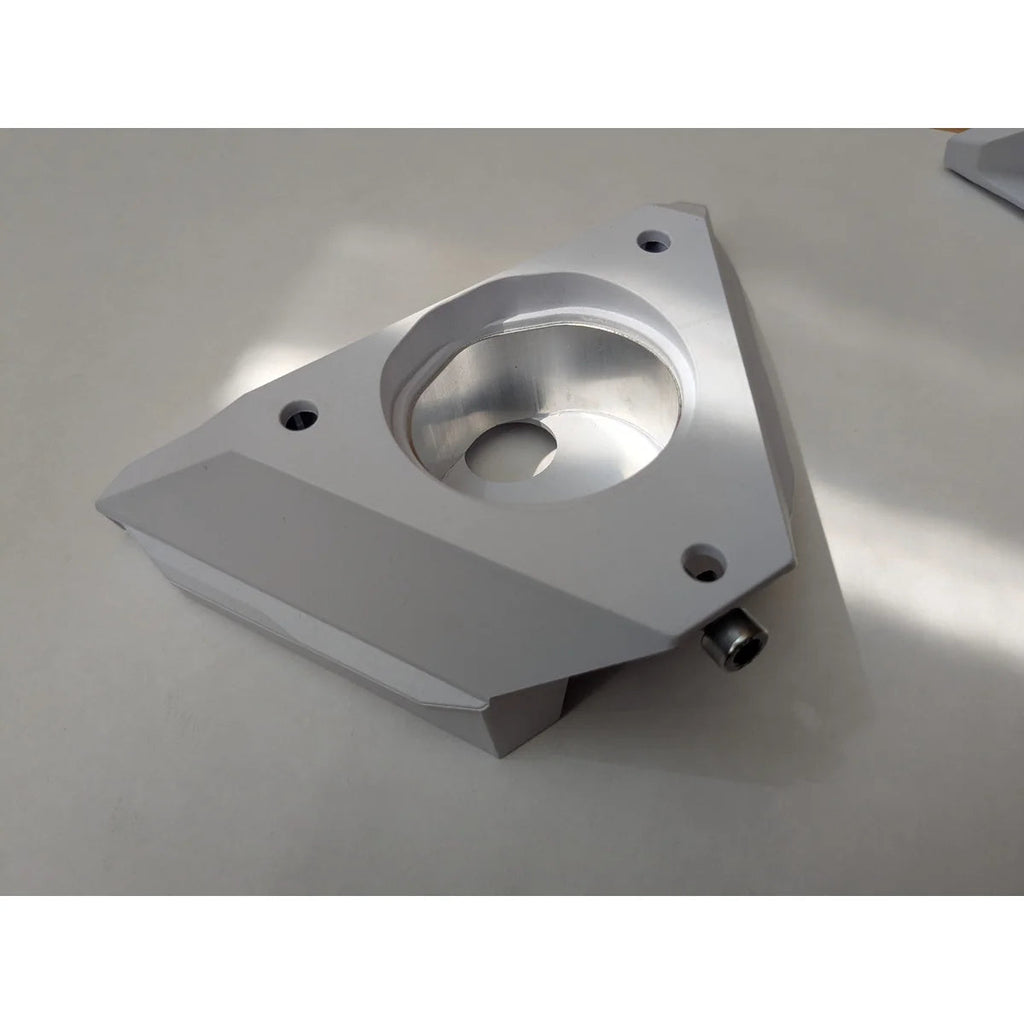Genuine Starlink pipe adapter photographed in daylight, showing the textured weather-resistant finish.
