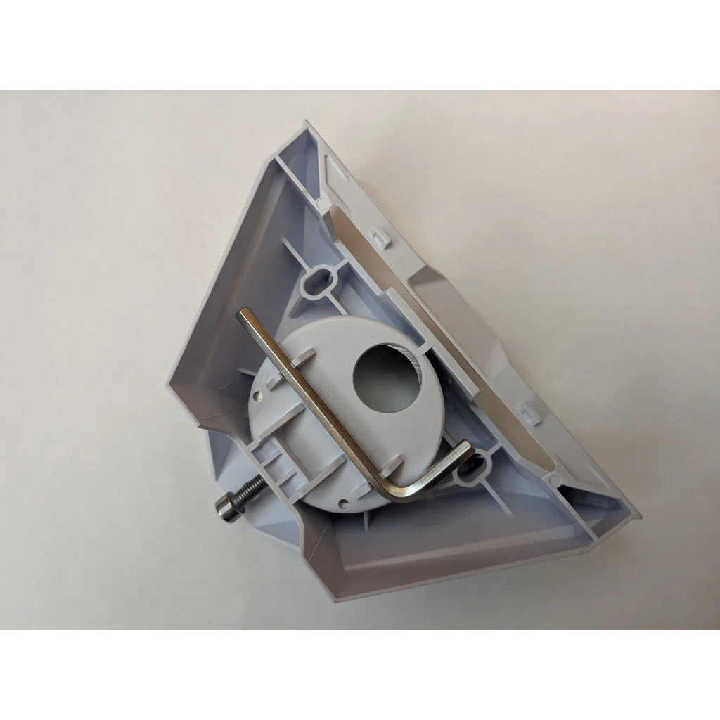 Starlink pipe adapter underside with the supplied hex key resting across the moulded boss.