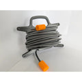 Genuine Starlink RJ45 cable, 15 m, wound on the free StarMax caddy with orange connector caps fitted.