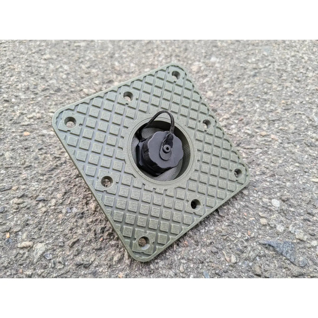 StarMax panel socket on the square olive faceplate with the weather cap closed and sealed.