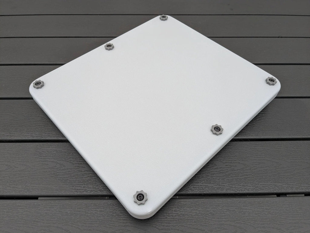 Closed StarMax armor case for Starlink Mini at an angle, showing six sealed corner fasteners.
