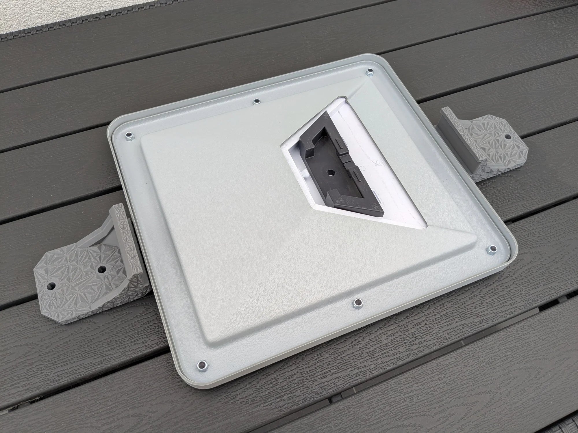Underside of the StarMax armor case showing the moulded cutout that clears the Starlink Mini kickstand.