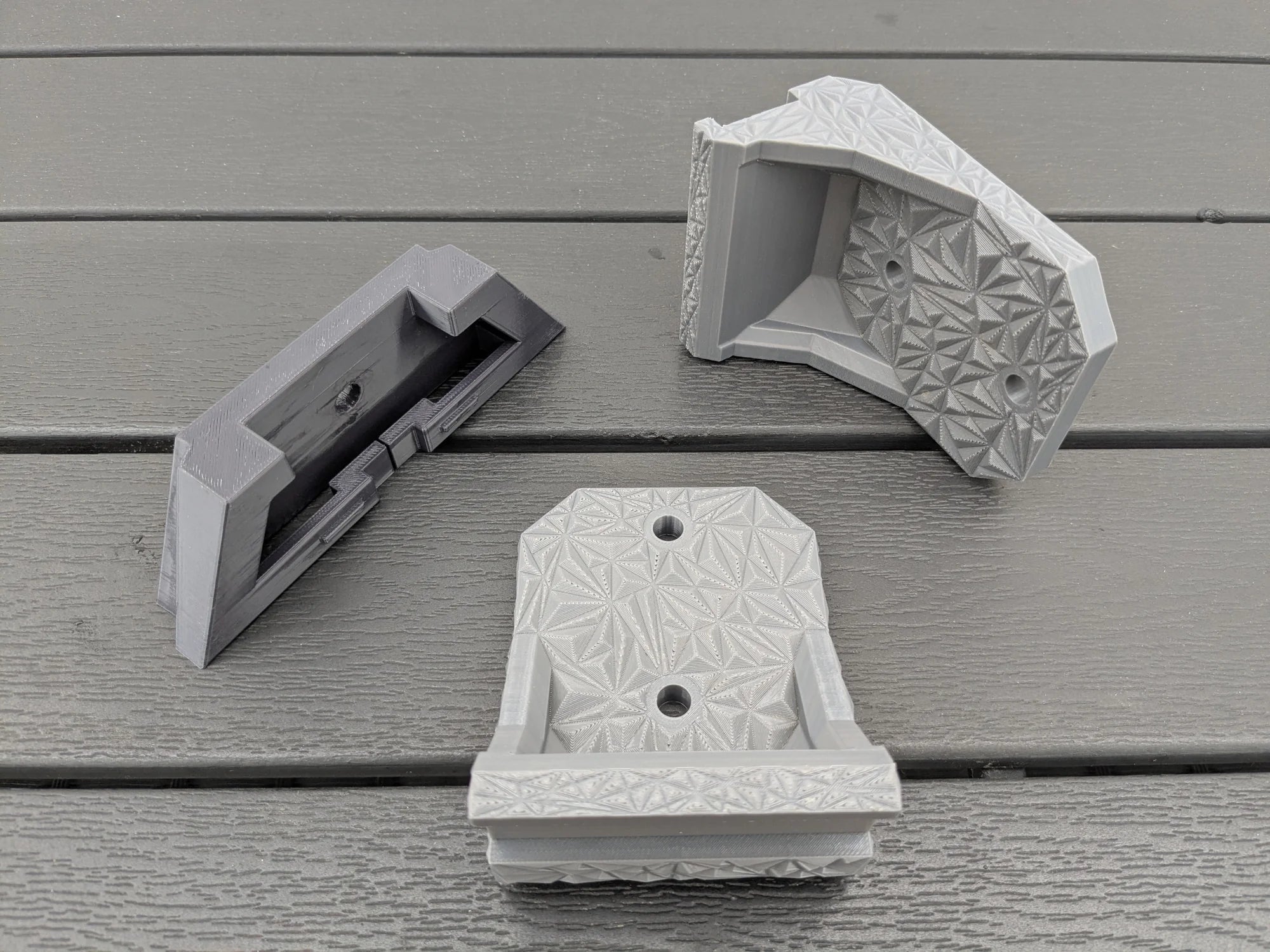 Three-piece StarMax bracket set for Starlink Mini roof mounting, two outer brackets and a centre rail piece.